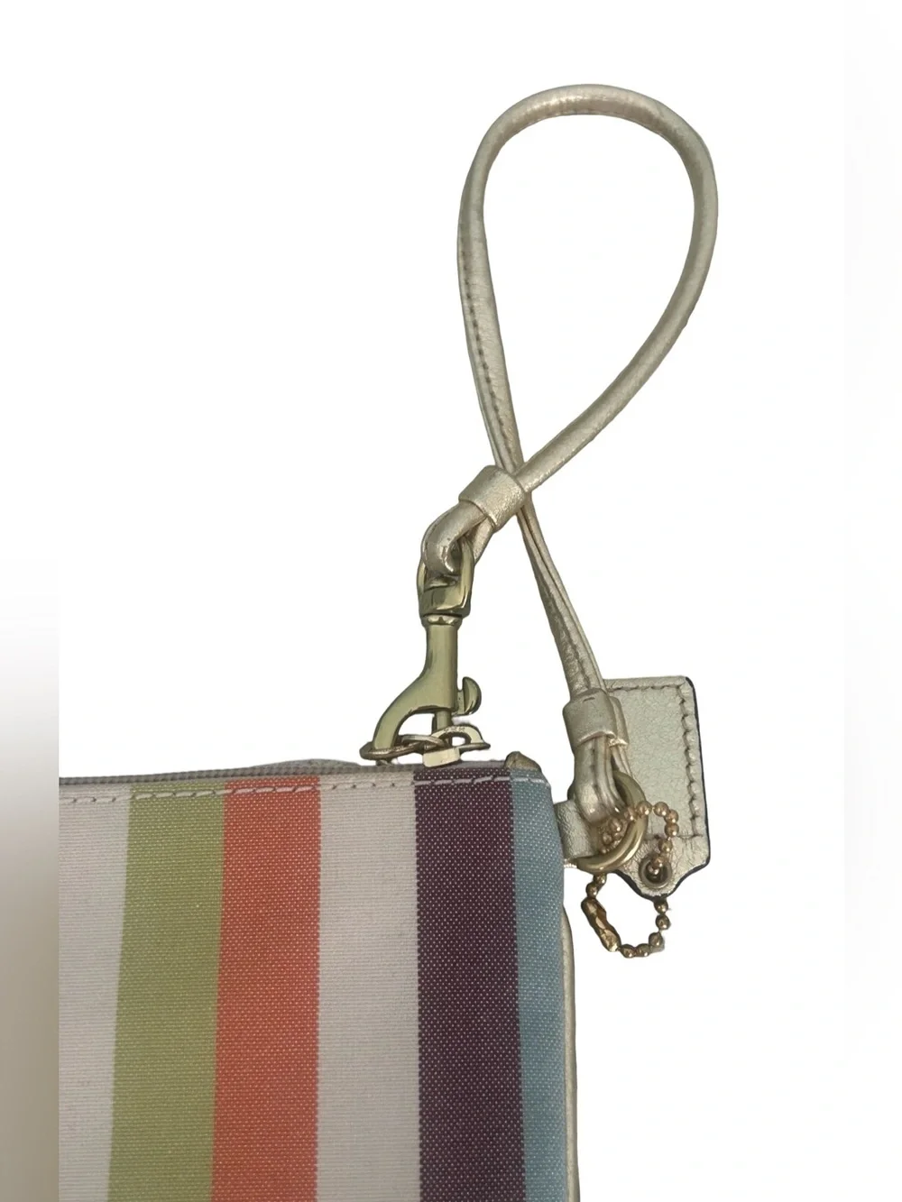 Coach Poppy Legacy Stripe Wristlet Bag 44910 Multicolor Sequin Gold Y2K McBling